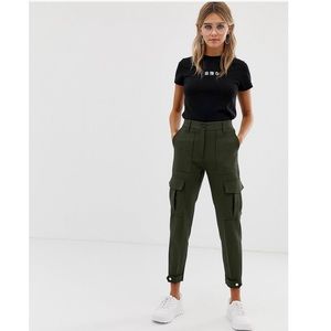 BERSHKA Utility Cargo Pants in Khaki